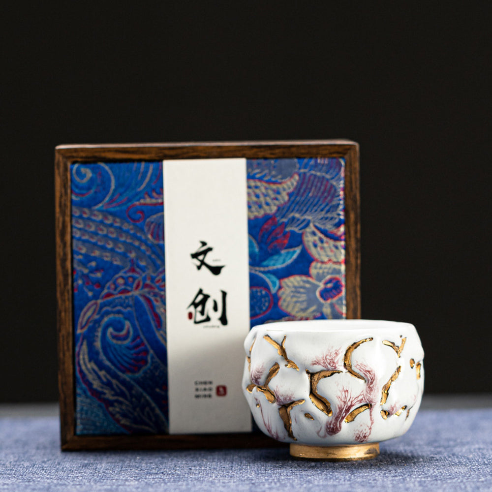 Shinoyaki Gold Gongfu Tea Cup – Handmade Ceramic Chinese Master Cup for Traditional Brewing