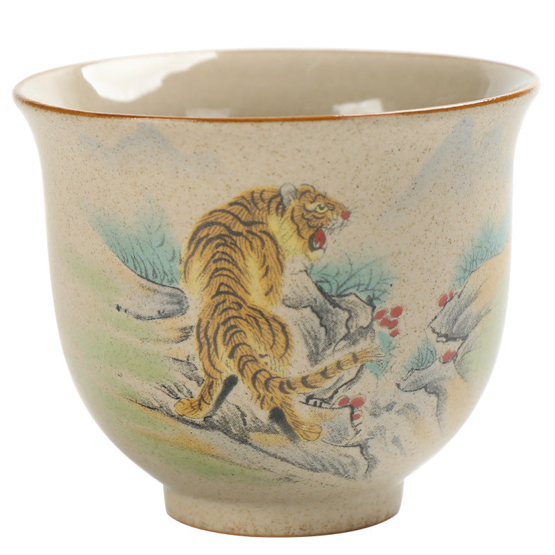 Hand-Painted Chinese Zodiac Ceramic Master Teacup – Elegant Oriental Design