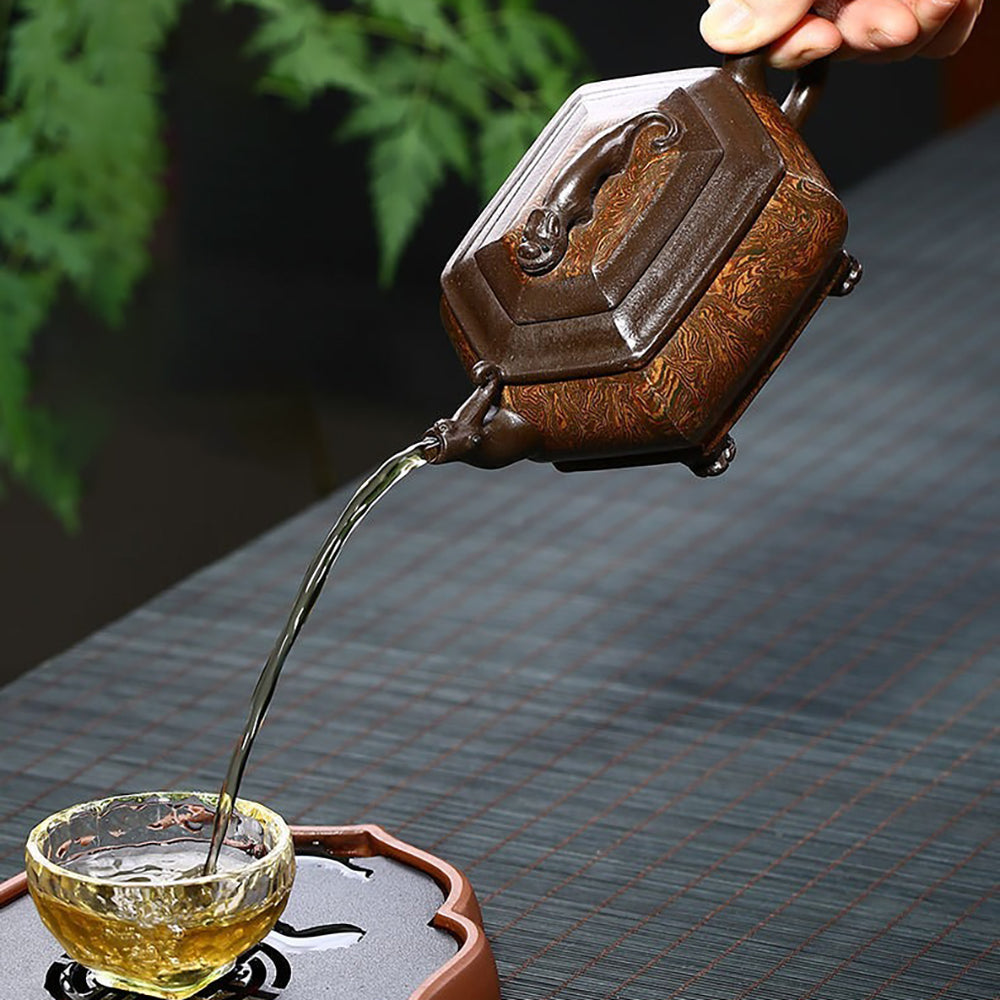 Yixing Hexagonal Teapot – Handmade Chi Long Dragon Clay Teaware