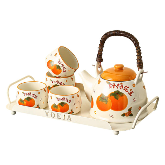 Good Fortune Ceramic Tea Set – 1150ml Teapot with 4 Cups, Tray & Gift Box