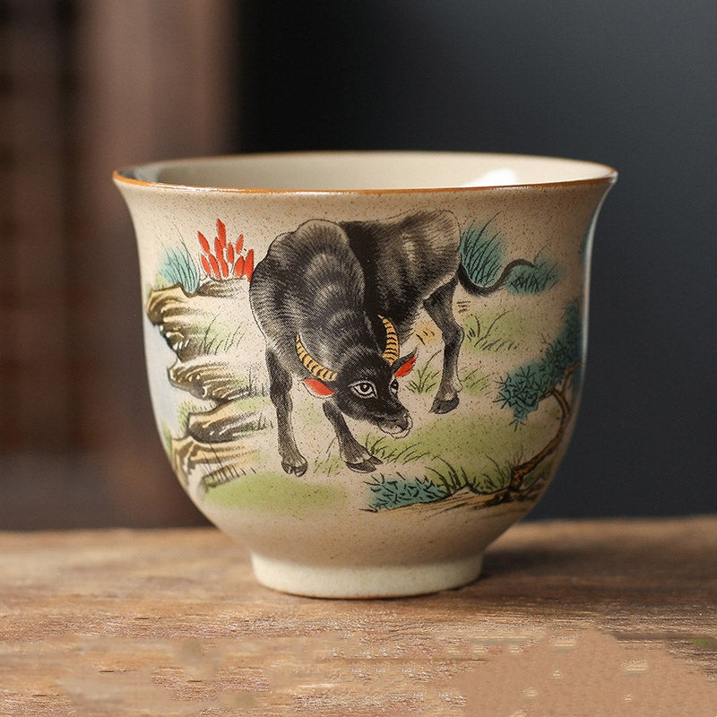 Hand-Painted Chinese Zodiac Ceramic Master Teacup – Elegant Oriental Design