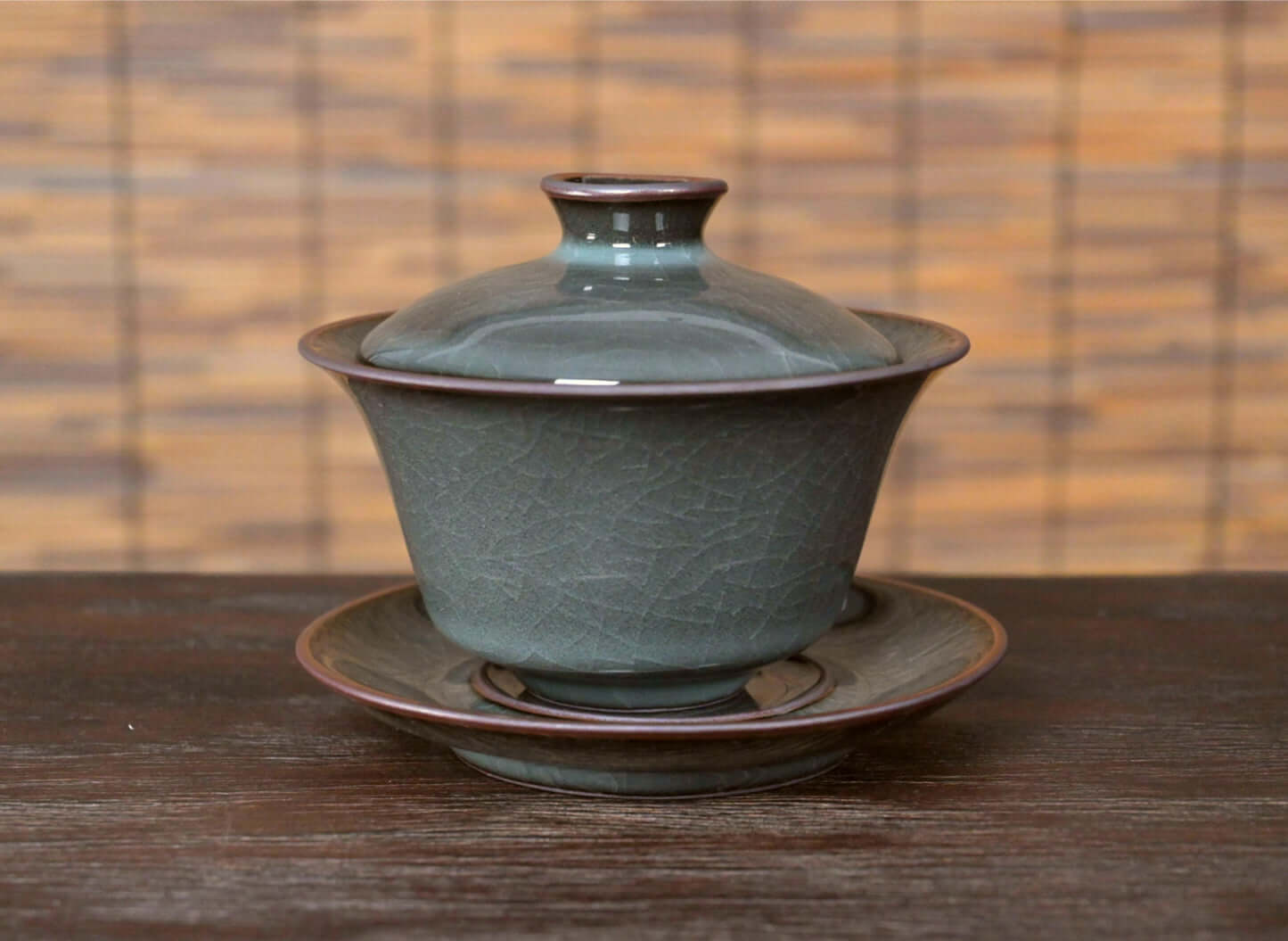Longquan Celadon Gaiwan – Iron Clay Three-Piece Tea Bowl with Lid and Saucer