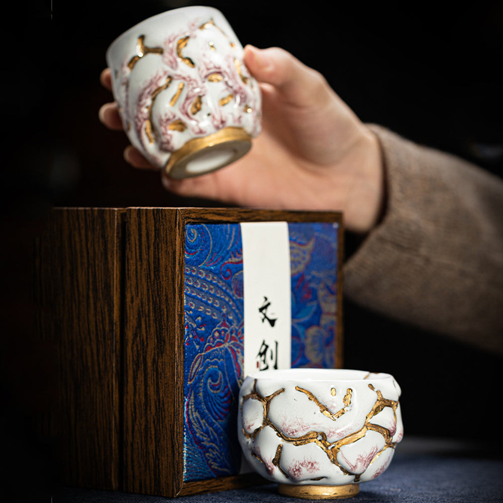 Shinoyaki Gold Gongfu Tea Cup – Handmade Ceramic Chinese Master Cup for Traditional Brewing