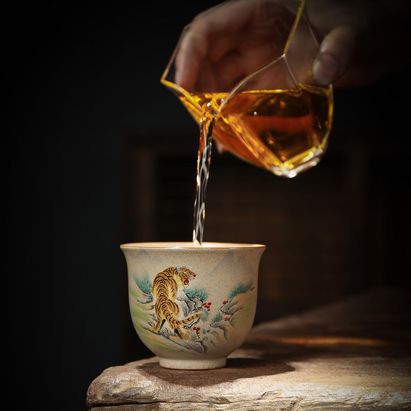 Hand-Painted Chinese Zodiac Ceramic Master Teacup – Elegant Oriental Design