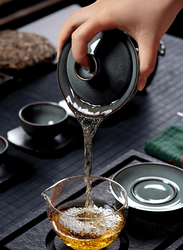 Longquan Celadon Gaiwan – Iron Clay Three-Piece Tea Bowl with Lid and Saucer