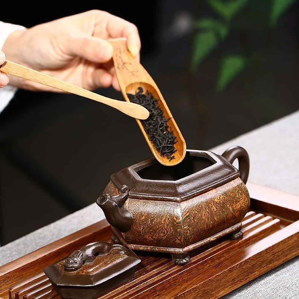 Yixing Hexagonal Teapot – Handmade Chi Long Dragon Clay Teaware