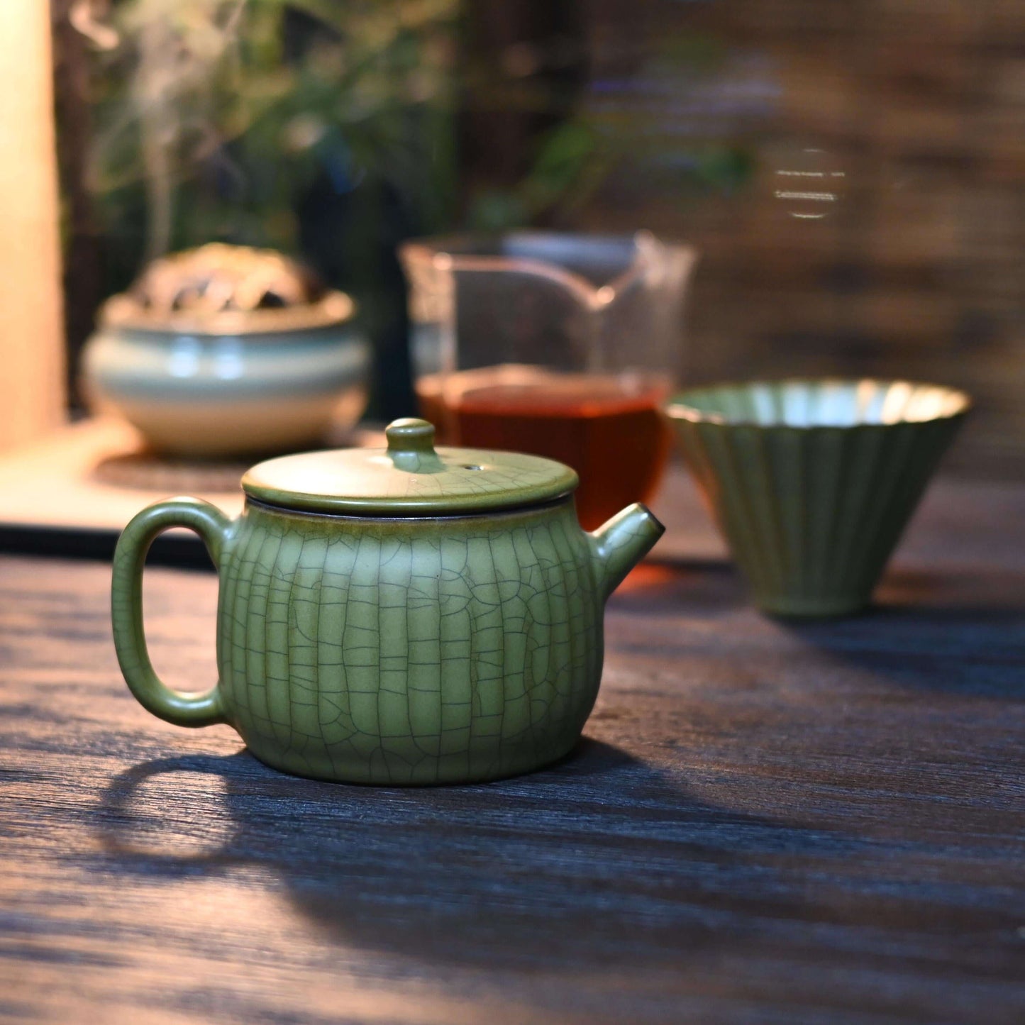 Ge Kiln Wide-Mouth Teapot Set – 1 Teapot + 4 Cups
