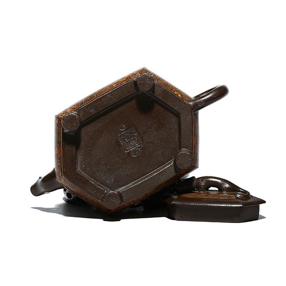 Yixing Hexagonal Teapot – Handmade Chi Long Dragon Clay Teaware