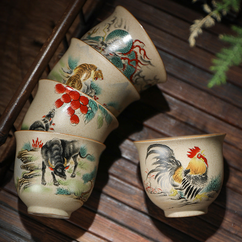 Hand-Painted Chinese Zodiac Ceramic Master Teacup – Elegant Oriental Design
