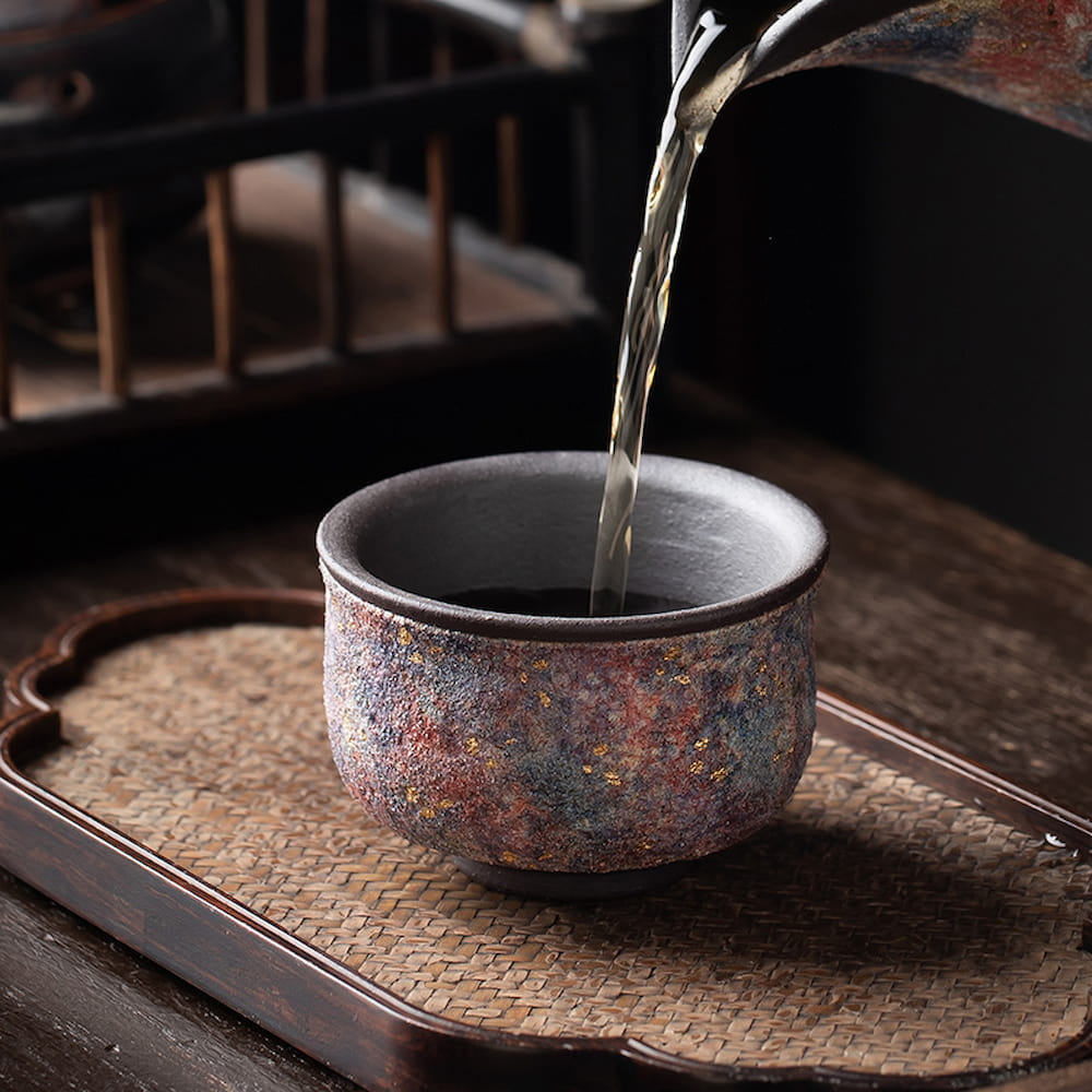 Colorful Rock Mine Ceramic Teacup – Handmade Rustic Gongfu Tea Cup