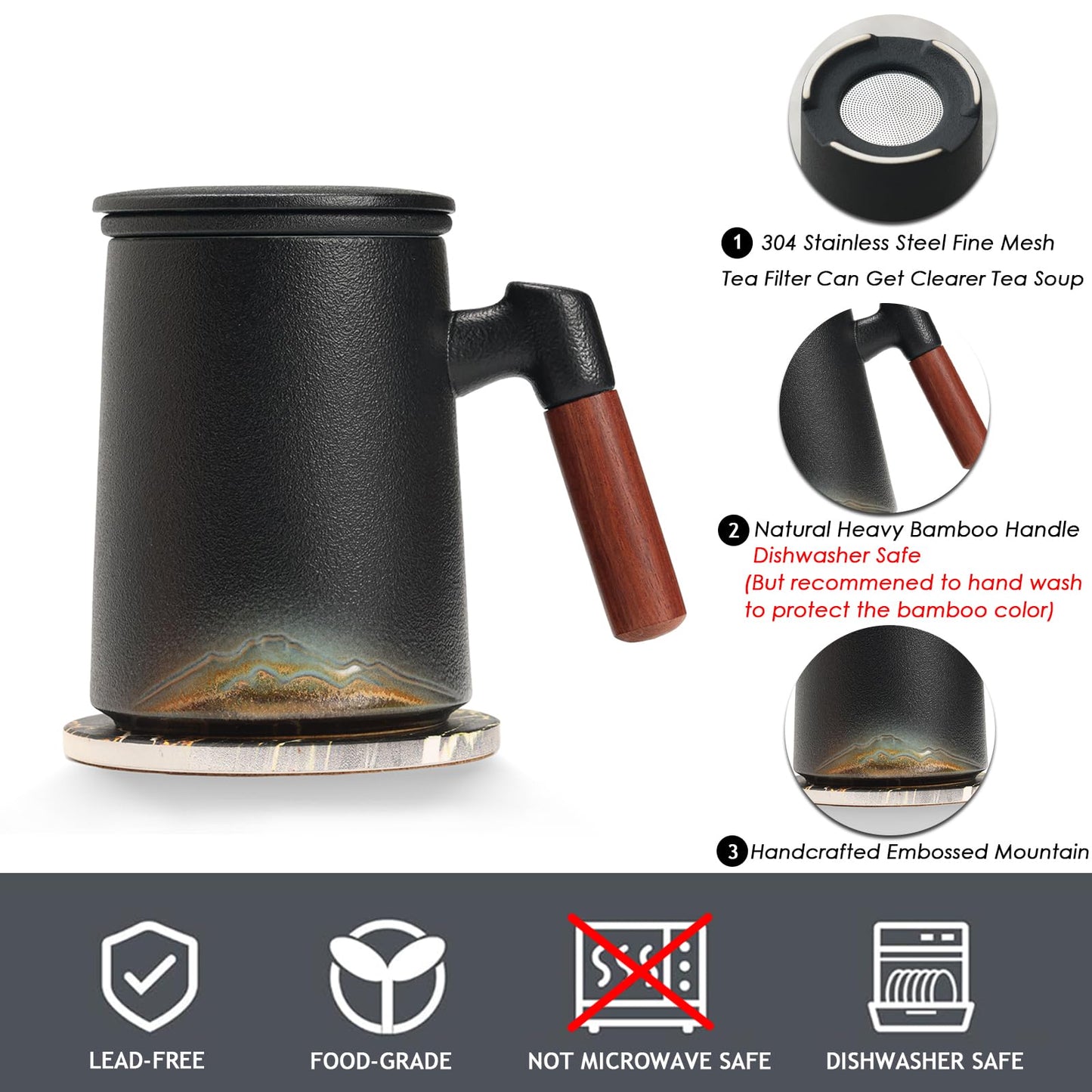 Rustic Mountain Layers Mug – Handmade Ceramic Infusion Mug with Strainer and Lid