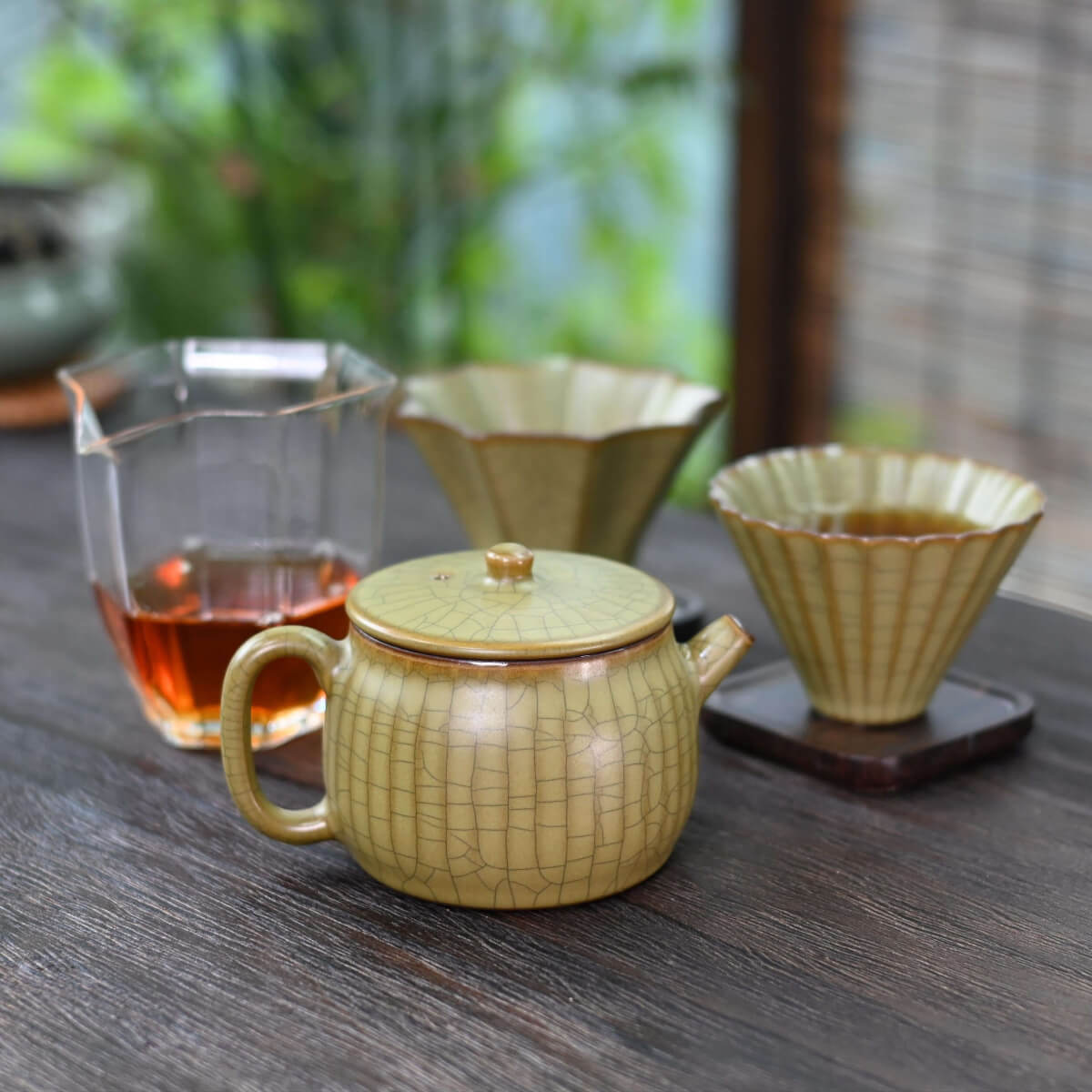 Ge Kiln Wide-Mouth Teapot Set – 1 Teapot + 4 Cups