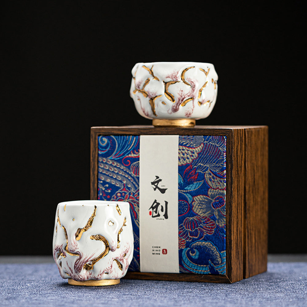 Shinoyaki Gold Gongfu Tea Cup – Handmade Ceramic Chinese Master Cup for Traditional Brewing