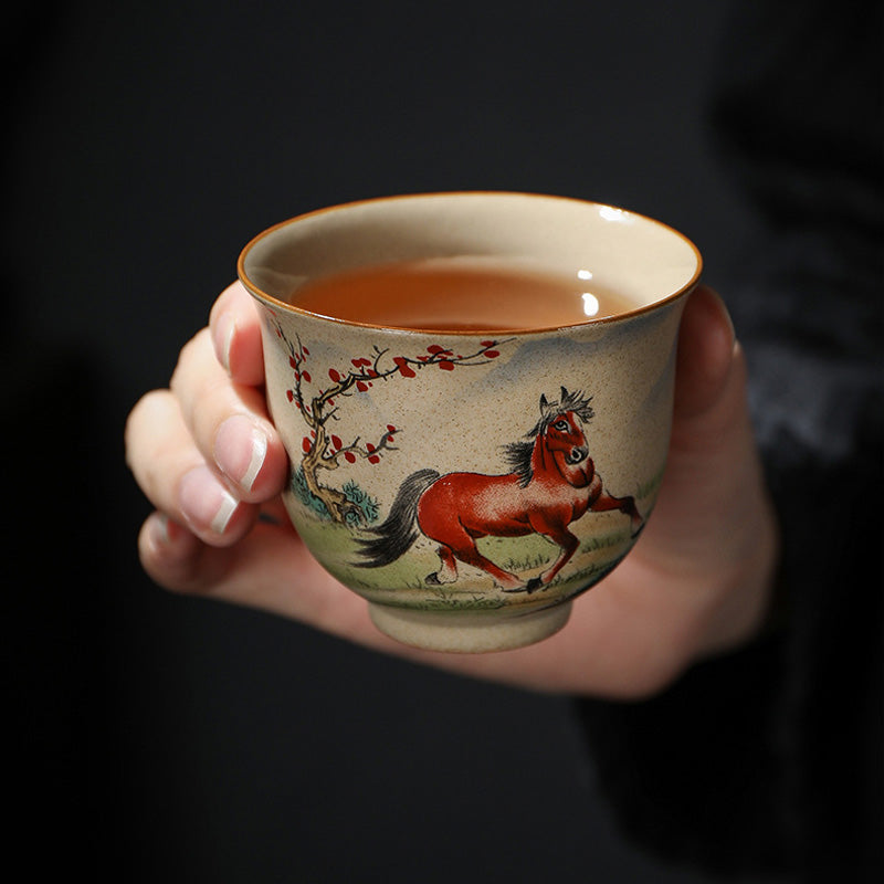 Hand-Painted Chinese Zodiac Ceramic Master Teacup – Elegant Oriental Design