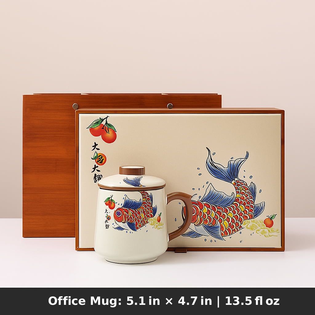 Beige Ru Kiln Large Capacity Ceramic Tea Infuser Mug – Single Cup, Cat, Koi, or Panda Design