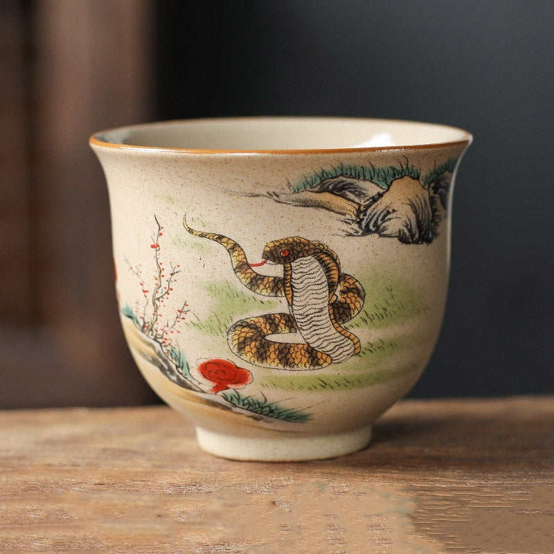 Hand-Painted Chinese Zodiac Ceramic Master Teacup – Elegant Oriental Design