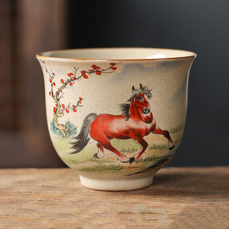 Hand-Painted Chinese Zodiac Ceramic Master Teacup – Elegant Oriental Design