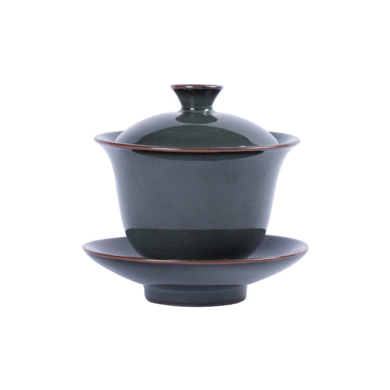 Longquan Celadon Gaiwan – Iron Clay Three-Piece Tea Bowl with Lid and Saucer