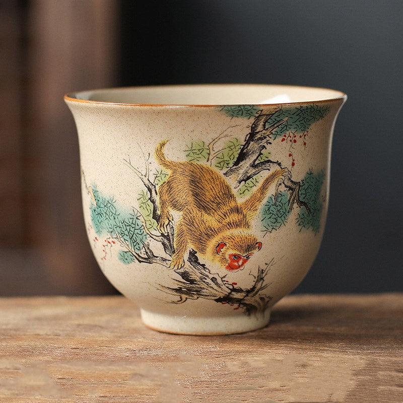 Hand-Painted Chinese Zodiac Ceramic Master Teacup – Elegant Oriental Design