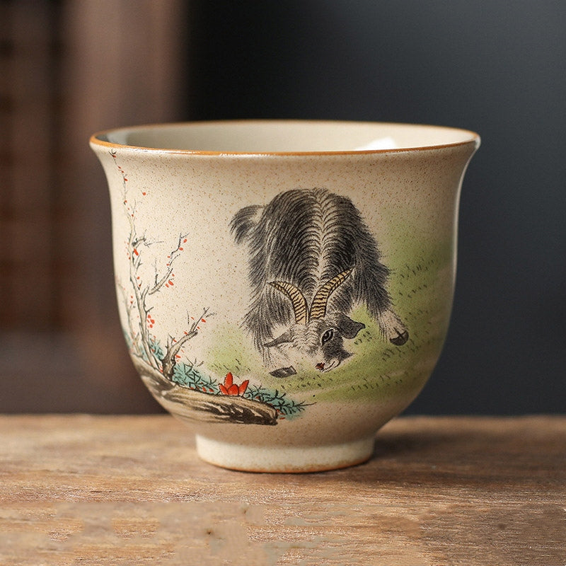 Hand-Painted Chinese Zodiac Ceramic Master Teacup – Elegant Oriental Design