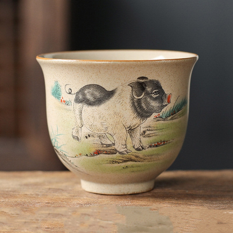 Hand-Painted Chinese Zodiac Ceramic Master Teacup – Elegant Oriental Design