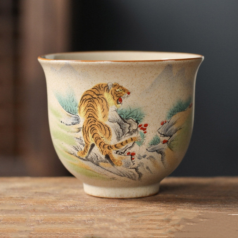 Hand-Painted Chinese Zodiac Ceramic Master Teacup – Elegant Oriental Design