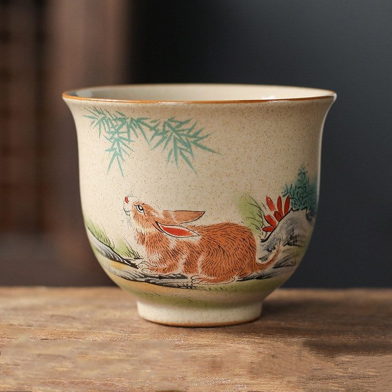 Hand-Painted Chinese Zodiac Ceramic Master Teacup – Elegant Oriental Design
