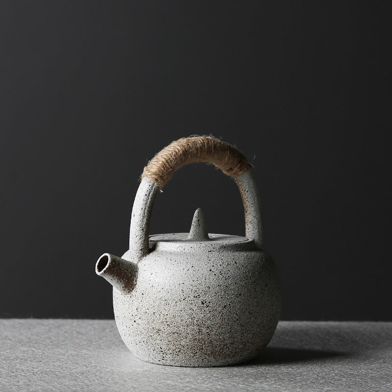 Mini Kiln-Glazed Japanese Tea Set with Handle Teapot and Tray – 4-Piece Ceramic Gongfu Set