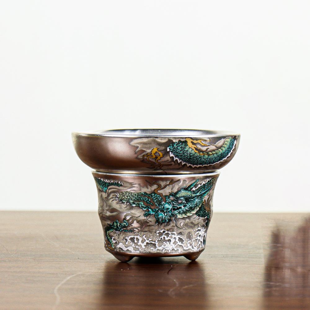 Azure Dragon Sterling Silver Tea Set – 12-Piece Chinese Gongfu Tea Set