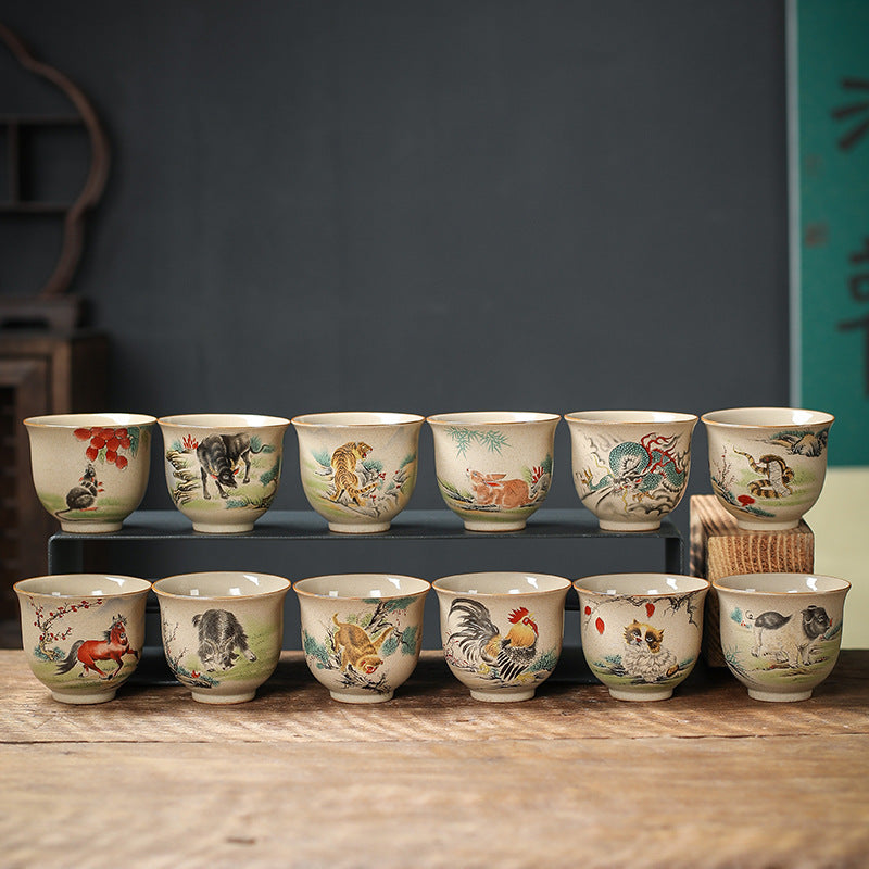 Hand-Painted Chinese Zodiac Ceramic Master Teacup – Elegant Oriental Design