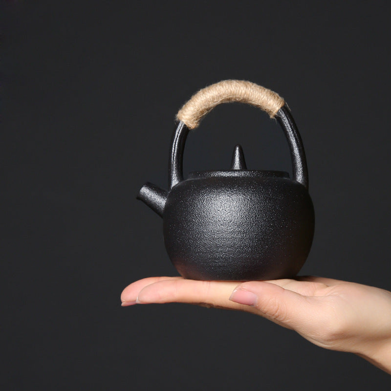 Mini Kiln-Glazed Japanese Tea Set with Handle Teapot and Tray – 4-Piece Ceramic Gongfu Set