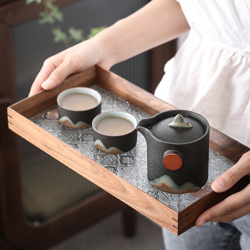 Japanese Hand-Painted Travel Tea Set – Mountain Landscape Gongfu Teapot and Cups