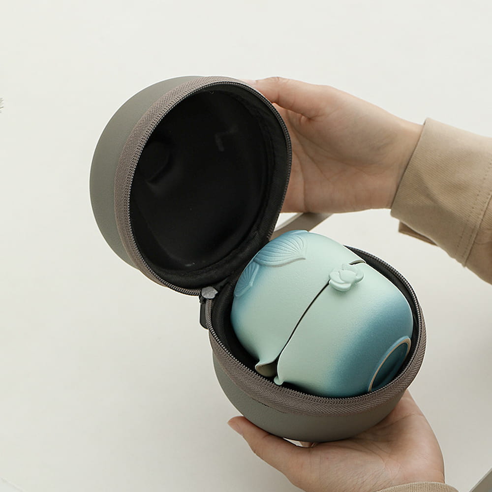 Lotus Travel Gongfu Tea Set – Complete Ceramic Chinese Tea Set in Portable Case