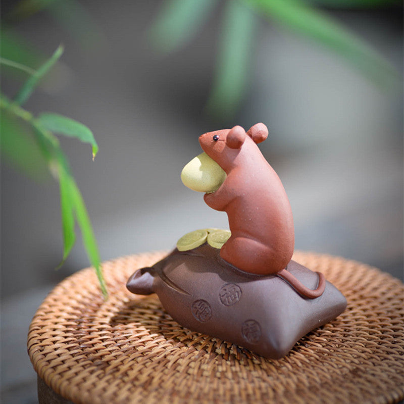 Handmade Purple Clay Mouse Treasure Tea Pet – Chinese Kung Fu Tea Table Decoration Figurine