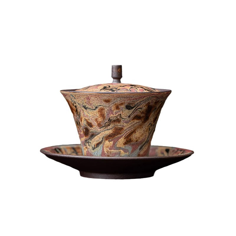 Handmade Dunhuang-Style Ceramic Gaiwan Cup – Hand-Painted Clay Gaiwan for Gongfu Tea