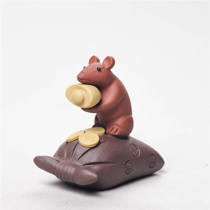 Handmade Purple Clay Mouse Treasure Tea Pet – Chinese Kung Fu Tea Table Decoration Figurine