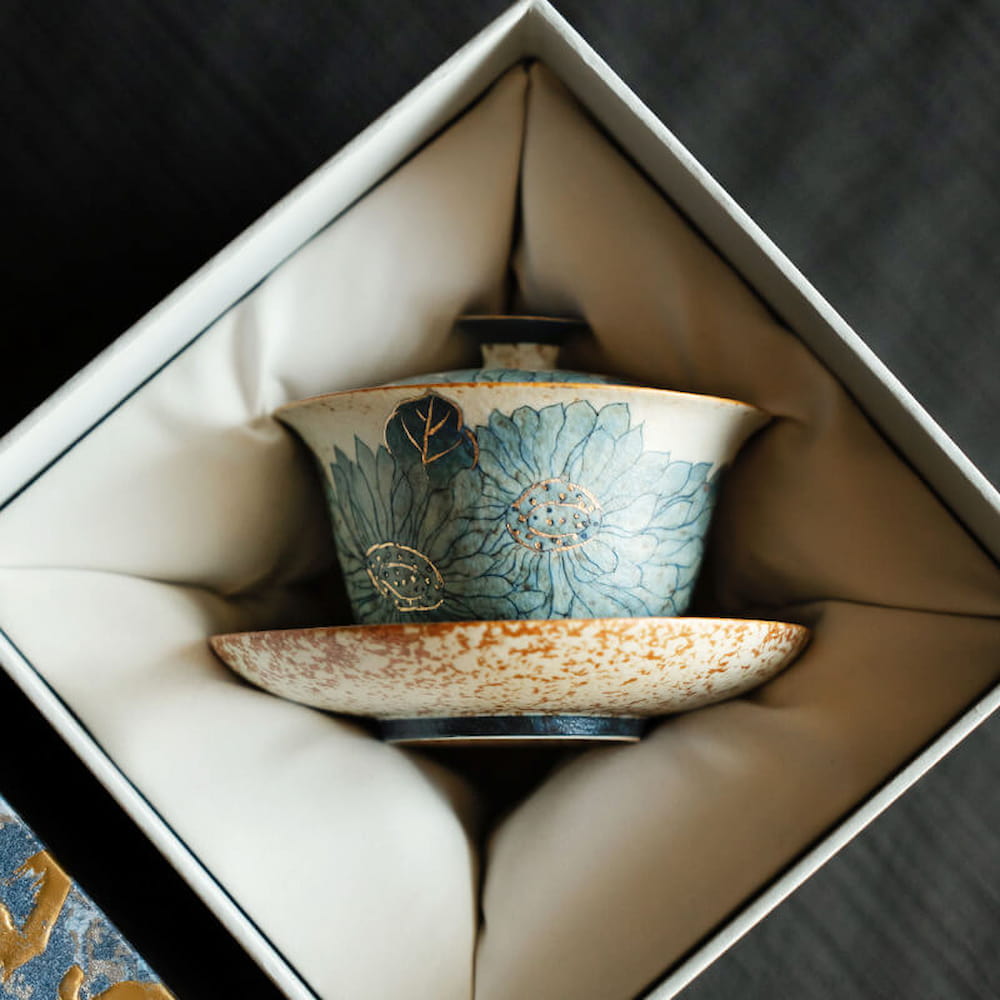 Jingdezhen Qiuci Gaiwan – Handcrafted Three-Piece Chinese Tea Bowl with Autumn Motif