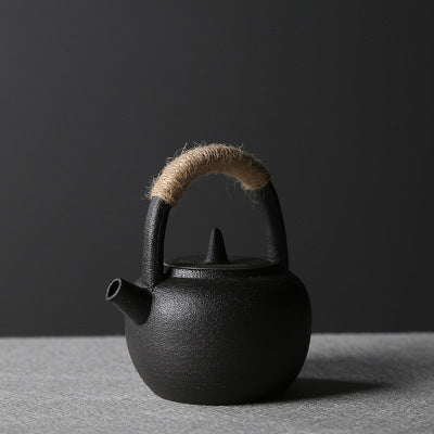 Mini Kiln-Glazed Japanese Tea Set with Handle Teapot and Tray – 4-Piece Ceramic Gongfu Set