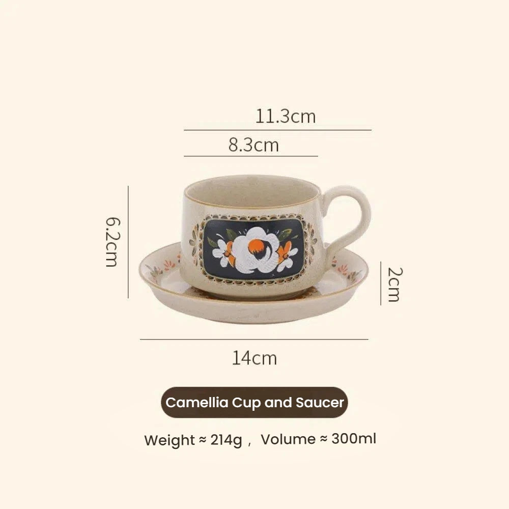 French Vintage Camellia Tea Set Gift Box – Porcelain Teapot & Cups for Two, Elegant Afternoon Tea