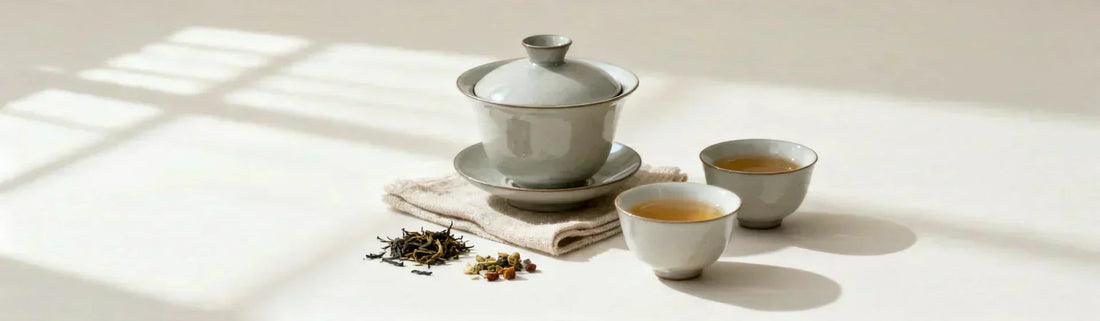 Tea accessories including teapots, cups, and strainers used in everyday tea brewing environments