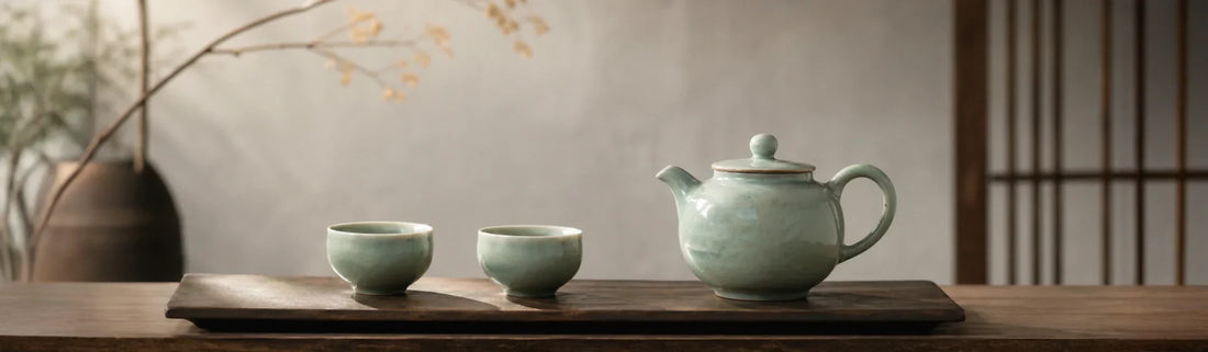 Longquan Celadon tea set with jade-green glaze representing a regional style of Chinese celadon ceramics