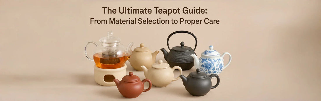 A variety of teapots in ceramic, glass, stainless steel, and cast iron for brewing tea
