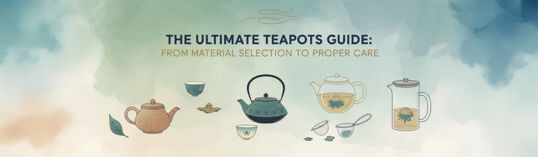 A variety of teapots in ceramic, glass, stainless steel, and cast iron for brewing tea