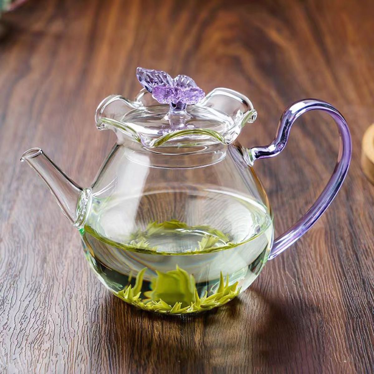 High-Temperature Heat-Resistant Butterfly Glass Kettle with Infuser – 450ml