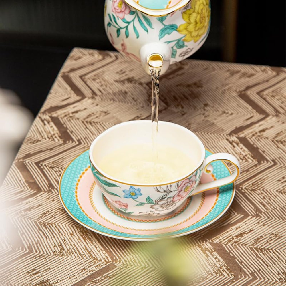Bone China Floral Tea-for-One Set – Stackable Teapot, Cup & Saucer Gift Set
