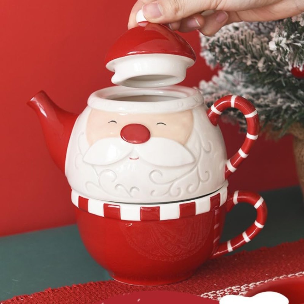 Santa Claus Ceramic Teapot & Cup Set – Modern Cartoon Holiday Tea Set