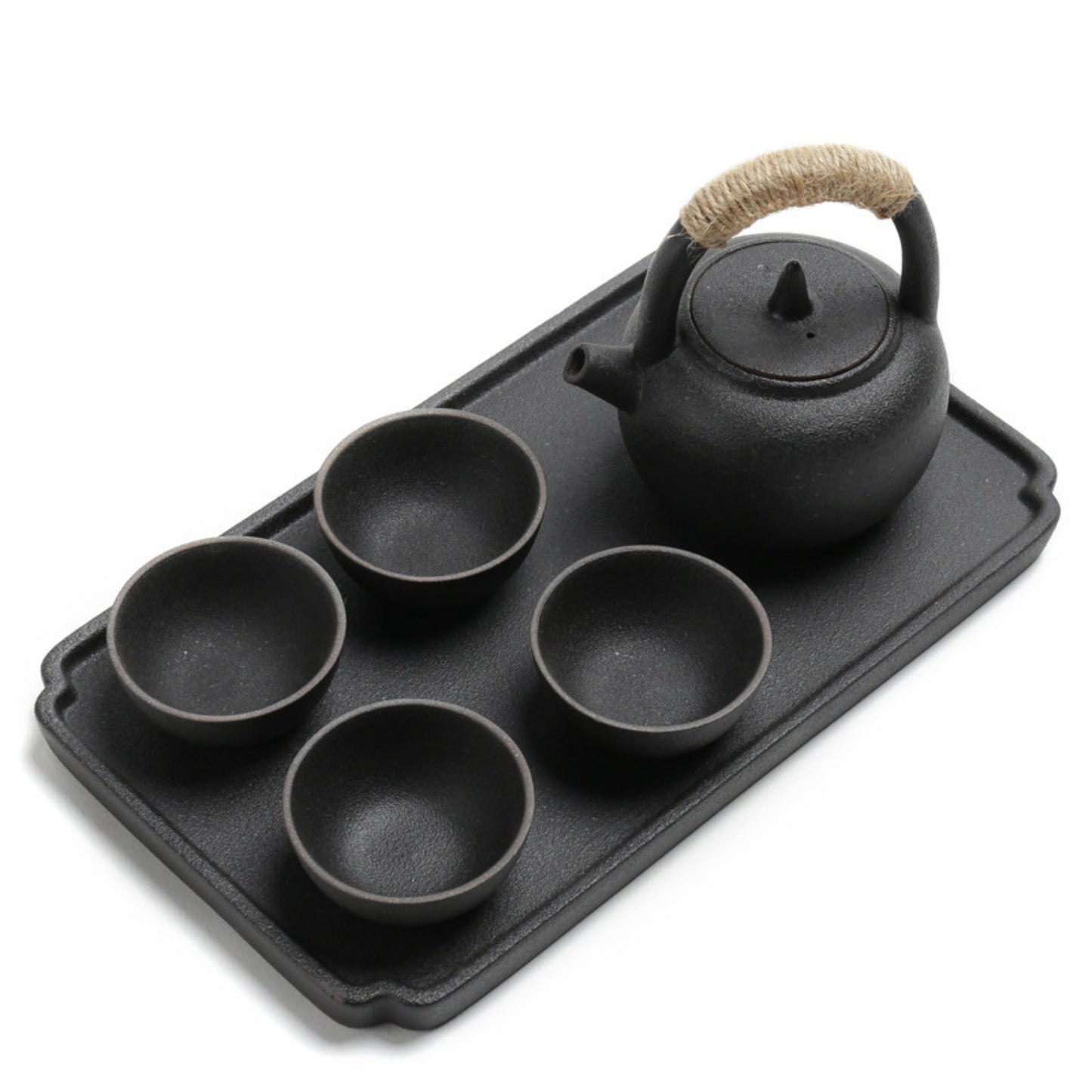 Handcrafted East Asian-Style Kiln-Glazed Gongfu Tea Set – Teapot, Tray, and Cups