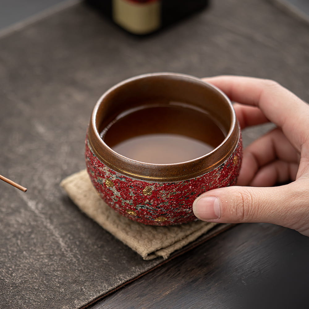 Handmade Rock Mineral Ceramic Tea Cup – Large Elegant Oriental Design