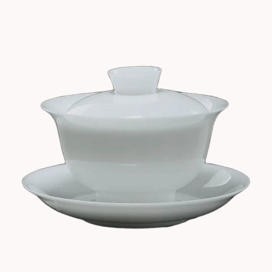Dehua Ice Jade Gaiwan – “Spring Aroma” Porcelain Tea Bowl for Gongfu Tea Brewing