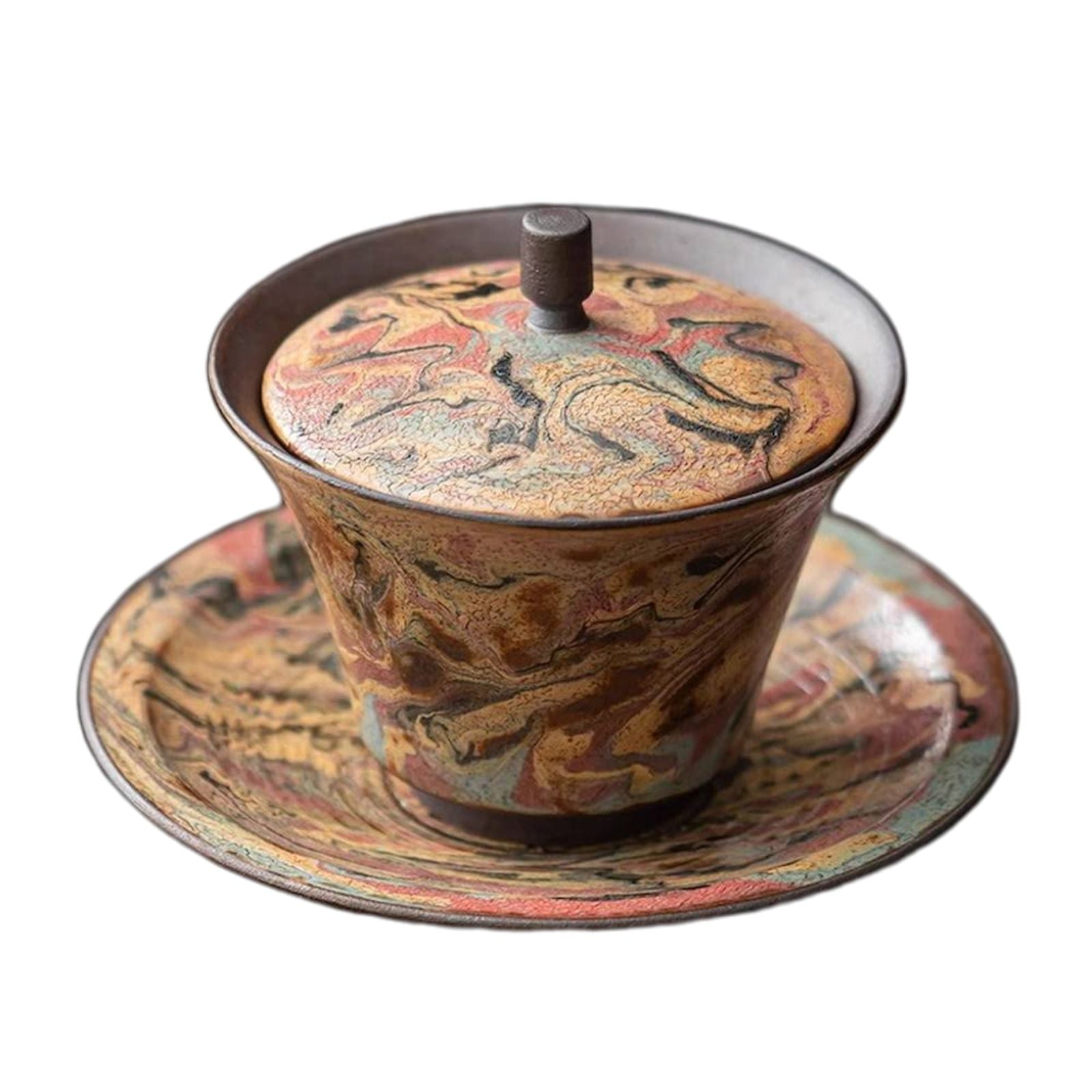 Handmade Dunhuang-Style Ceramic Gaiwan Cup – Hand-Painted Clay Gaiwan for Gongfu Tea
